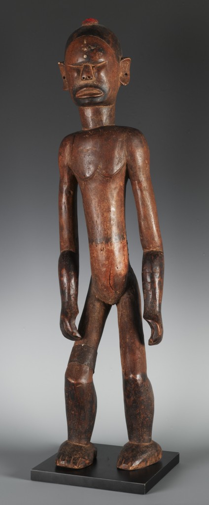 Male standing figure, 20th century, Tanzanian, Nyamwezi/Sukuma culture, wood, natural pigments, cloth, height: 26 in., Gift of Dr. Oliver E. and Pamela F. Cobb, in honor of Mark Groudine, 2012.28.21, Photo: Elizabeth Mann. On view beginning 24 May, African art galleries, Seattle Art Museum.