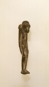 Amulet with mummified monkey, Egyptian, Early Dynastic period (ca. 2920 - 2649 B.C.), wood, 3 3/16 x 11/16 x 7/8 in., Eugene Fuller Memorial Collection, 55.136. Currently on view in the Ancient Mediterranean and Islamic Art galleries, 4th floor, Seattle Art Museum.