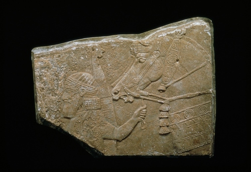 Relief fragment with warrior and horse, 668-627 B.C., Neo-Assyrian (ca. 1045-610 B.C.; modern Iraq), Nineveh, Southwest Palace, Room XXXIII, stone, overall 17 1/4 x 22 1/4 in., Eugene Fuller Memorial Collection, 57.54. Currently on view in the Ancient Mediterranean and Islamic art galleries, Seattle Art Museum.