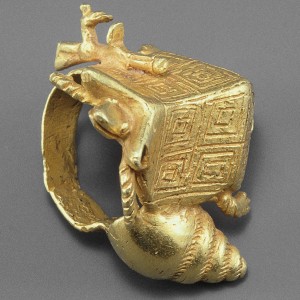 Ring, Asante, Ghanaian, gold, 1 3/16 x 1 5/8 x 1 1/2 in., Gift of Katherine White and the Boeing Company, 81.17.1684. Currently on view in the African Art galleries, 4th floor, Seattle Art Museum.