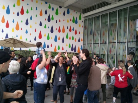 The crowd dances to Bakra Bata during "Thursday at the Park" at the Seattle Art Museum's Olympic Sculpture Park.