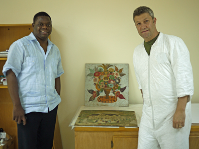 Cultural Recover Center in Port-au-Prince, presents his completed treatment of <i>Pot de Fleurs</i> by Hector Hyppolite.