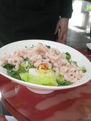 The "Louie Louie" with butter lettuce, romaine and arugula, louis dressing, avocado, Oregon pink shrimp, and deviled egg. 