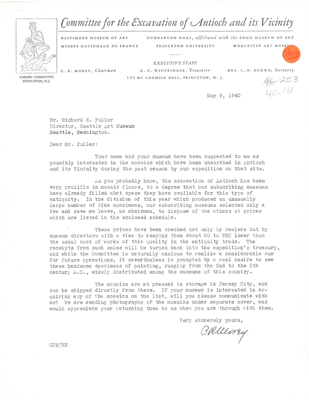 Letter to Dr. Fuller from Charles Rufus Morey