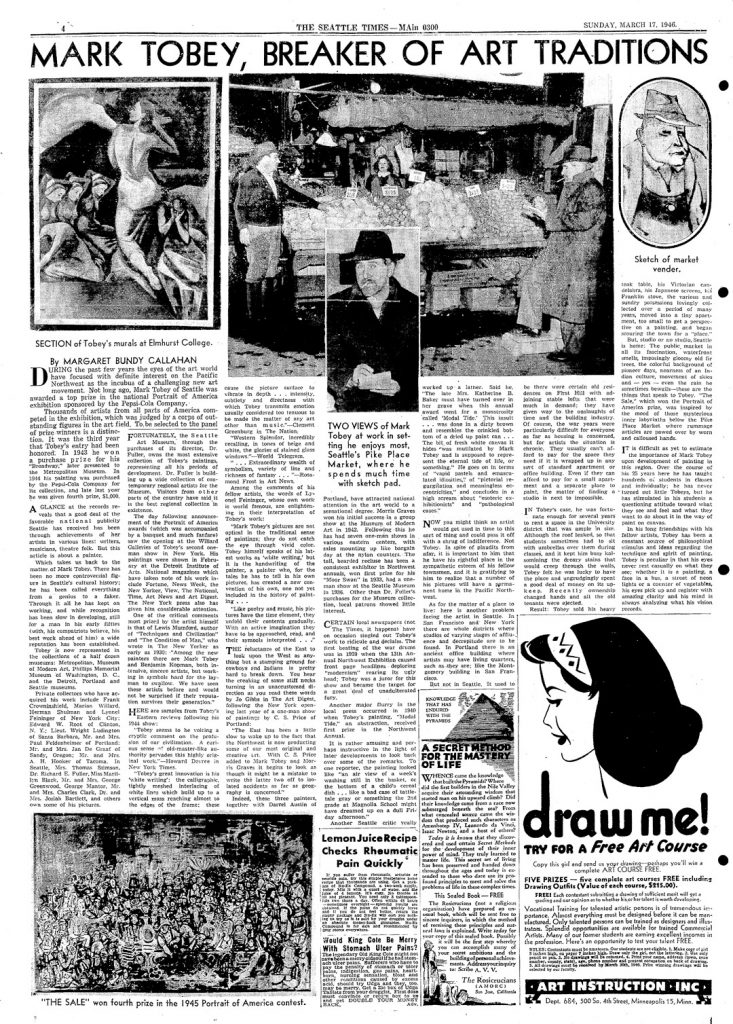 Mark Tobey, Breaker of Art Traditions – Seattle Times, 1946