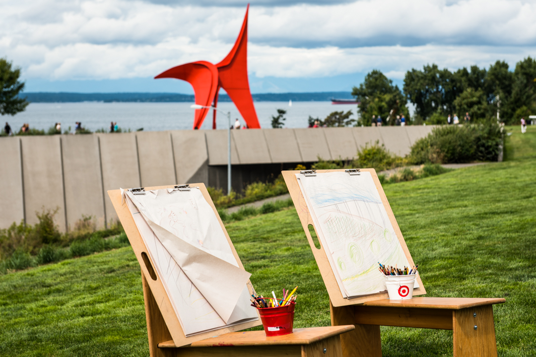 Easels set up for art marking during Summer at SAM at Olympic Sculpture Park