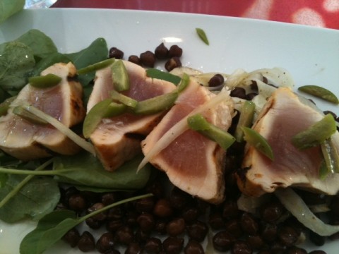 The Grilled St. Jude Albacore with black garbanzo beans, marinated spring fennel, grapefruit vinaigrette, and watercress.